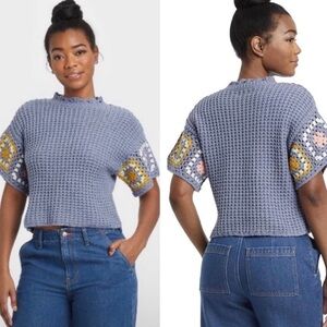 NWT Universal Thread Granny Square Crochet Sweater Top Lavender Cottagecore XL